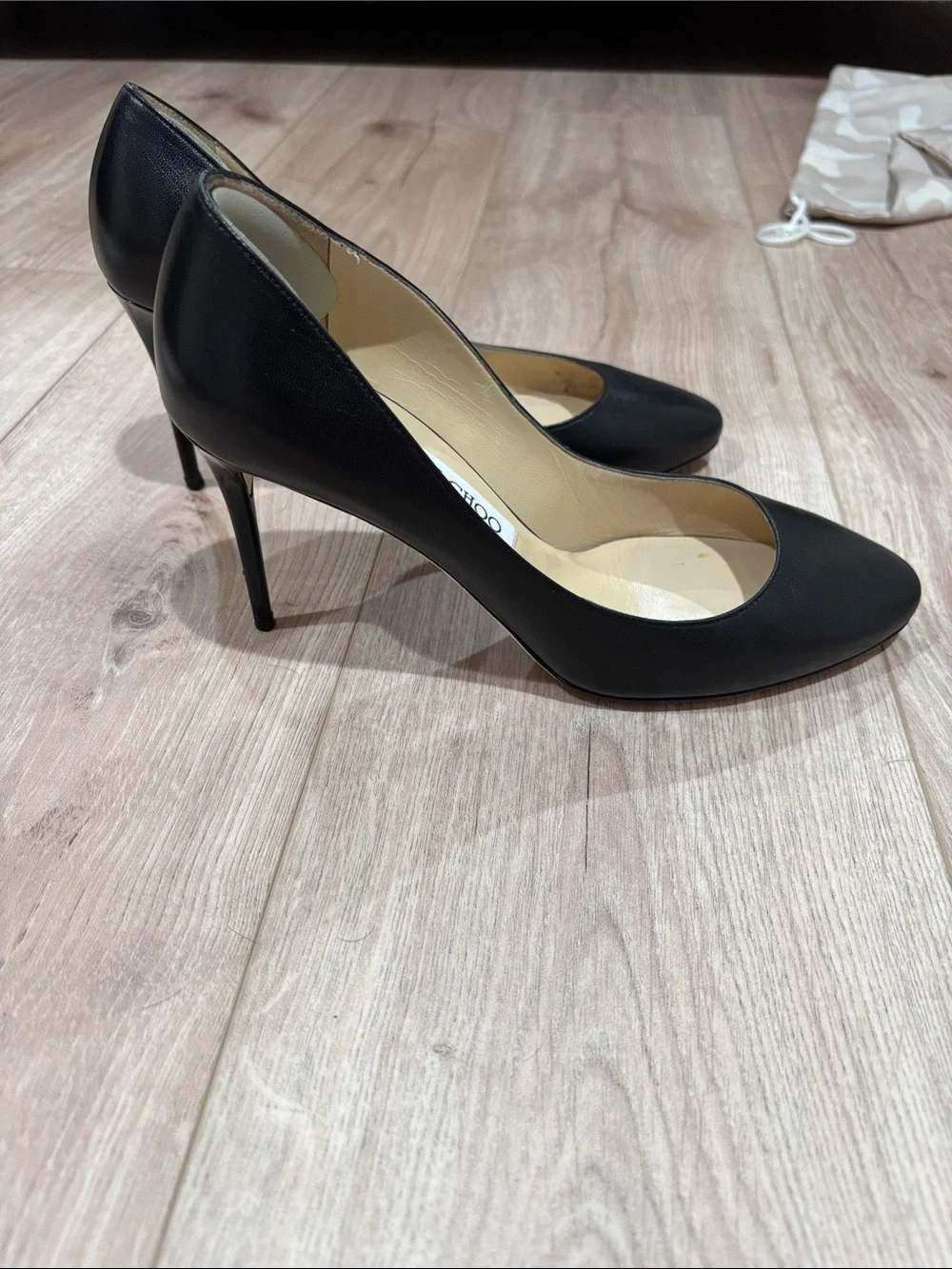 Jimmy Choo Black Leather Round-Toe Pumps